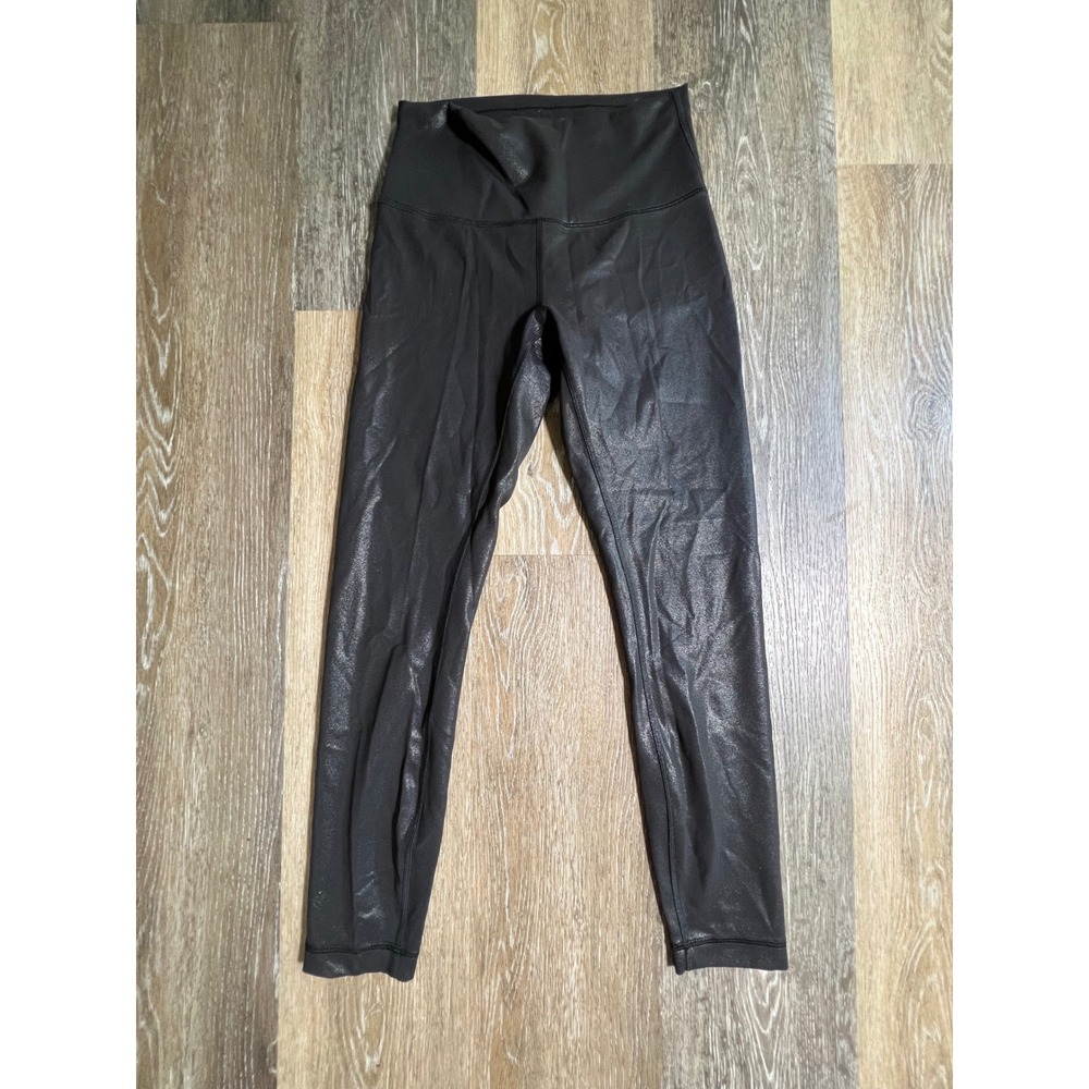 Lululemon Shimmer Leggings Womens 4 Black High Rise Shiny Workout Pants